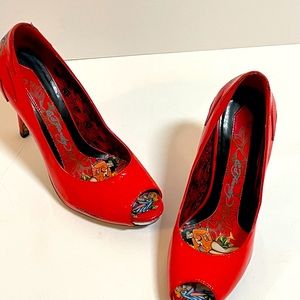 Ed Hardy. Red open toe heels